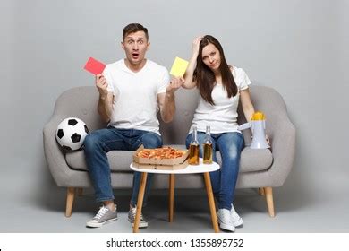 Couple Woman Man Football Fans Cheer Stock Photo 1355895752 Shutterstock