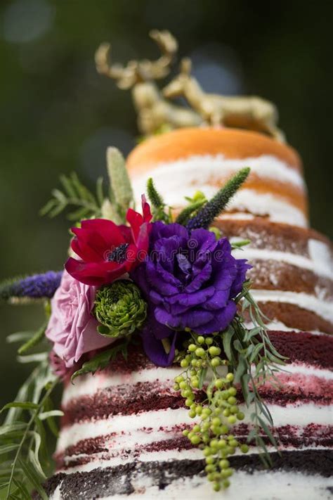 Rustic Naked Wedding Cake Stock Photo Image Of Reception Rustic 93672958