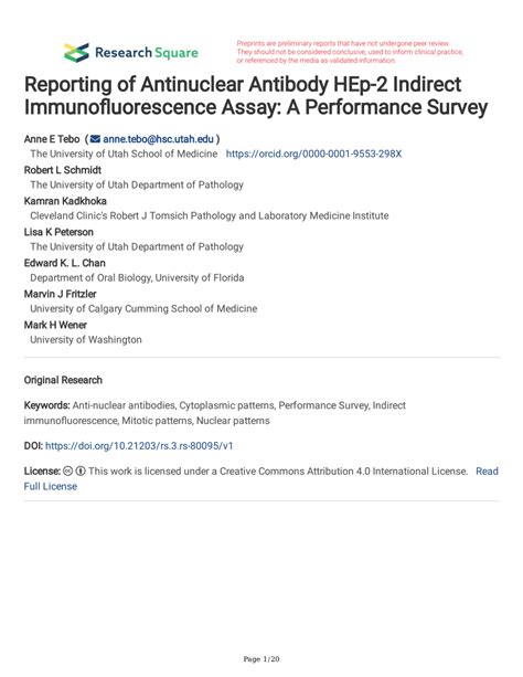 Pdf Reporting Of Antinuclear Antibody Hep 2 Indirect