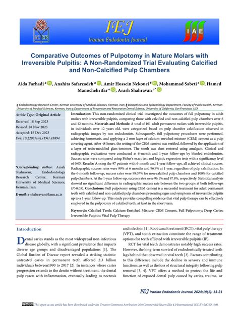 PDF Comparative Outcomes Of Pulpotomy In Mature Molars With