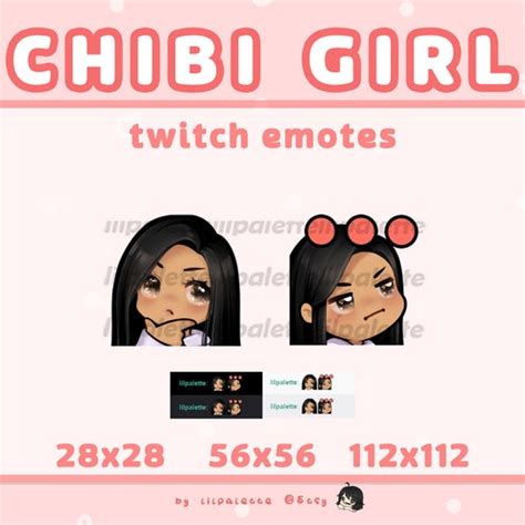 Black Hair Brown Eyes Tanned Skin Chibi Girl Twitch Emotes Etsy