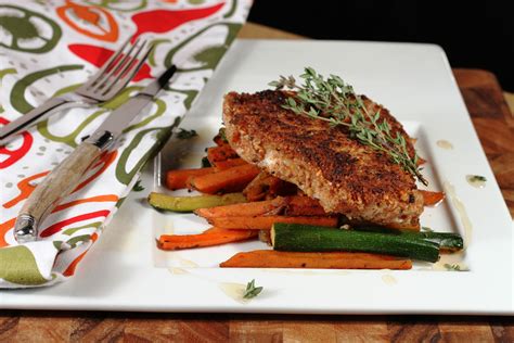 Côtelette de veau en croûte de pacanes et légumes au sirop d érable