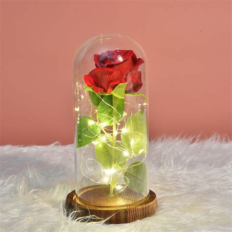 Glass LED Light Princeling Rose Artificial Flower For Valentine Day