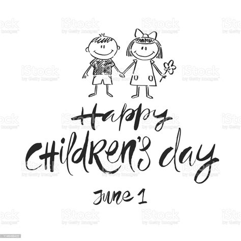 Happy Childrens Day Hand Drawn Vector Illustration Stock Illustration