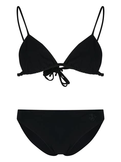 Jil Sander Embroidered Logo Bikini Set In Black Modesens