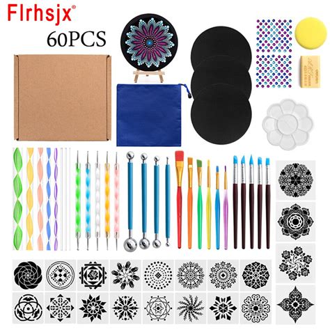 60pcs Mandala Dotting Tools Set Painting Rocks Stencil Graffiti