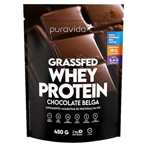 Whey Protein Grassfed Puravida Sabor Chocolate Belga 450g Whey