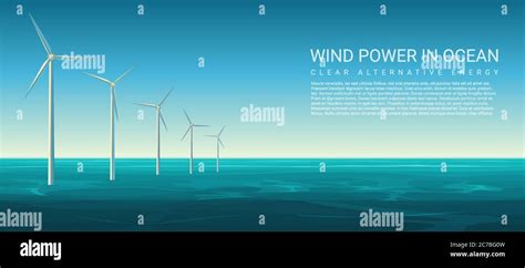 Vector Wind Energy Power Concept Poster Header With Wind Turbines In