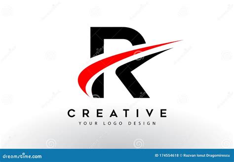 Black And Red Creative R Letter Logo Design With Swoosh Icon Vector