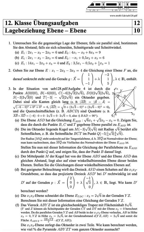 Lagebeziehung Ebene Ebene Aufgaben mit Lösungen PDF Download