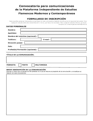 Completable En línea FORMULARIO DE INSCRIPCIN aypuniaes Fax Email