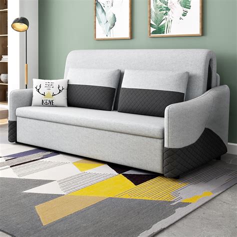 Modern Full Sleeper Sofa Linen Upholstered Convertible Sofa with Storage-Homary