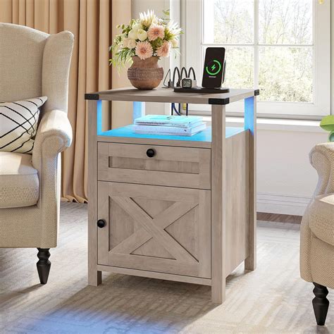 Amazon Yitahome Farmhouse Nightstand With Led Lights Charging