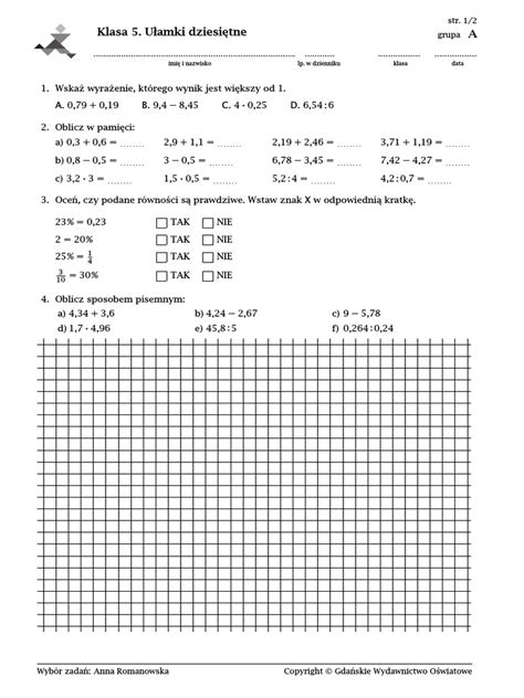 Spr Kl5 Ulamki Dziesietne Pdf