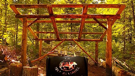 Bushcraft Super Shelter Style Wood Shed Deer Meat For Dinner Bbq