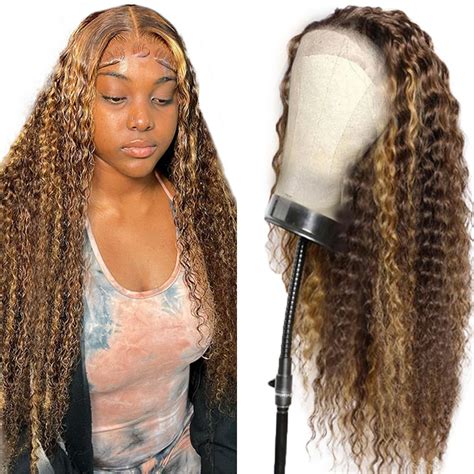 Amazon Inch Highlight Honey Blonde Lace Front Wig Human Hair Deep Wave Wig Pre Plucked