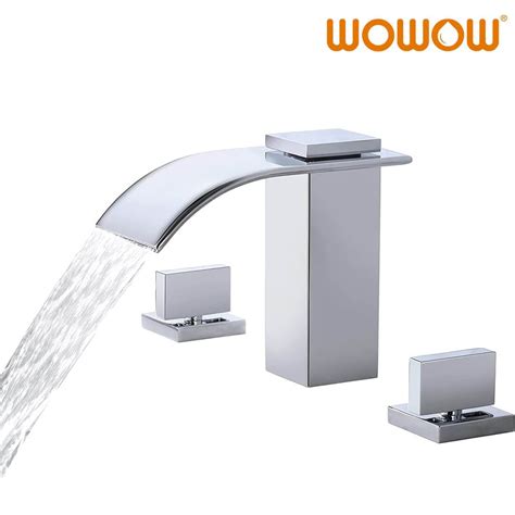 Wowow Widespread Chrome Waterfall Bathroom Faucet 3 Hole 8 Inch