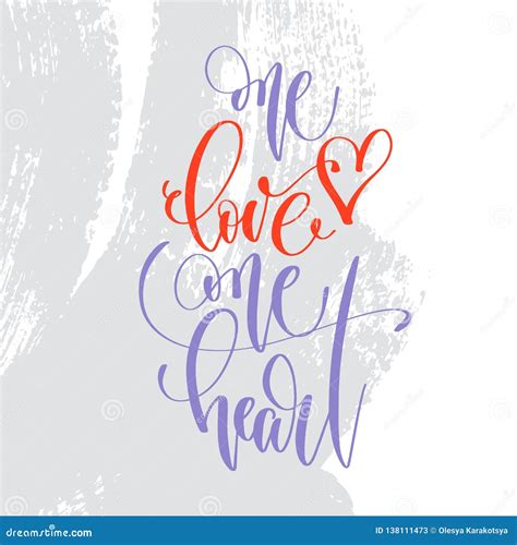 One Love One Heart Hand Lettering Inscription Text Stock Vector