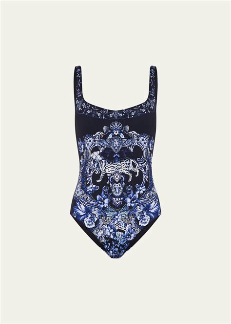 Camilla Delft Dynasty Crystal Underwire Square Neck One Piece Swimsuit