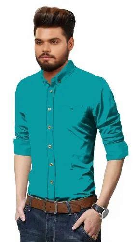 Cotton Casual Wear Mens Blue Plain Silk Shirt Size M Xxl At Rs 335