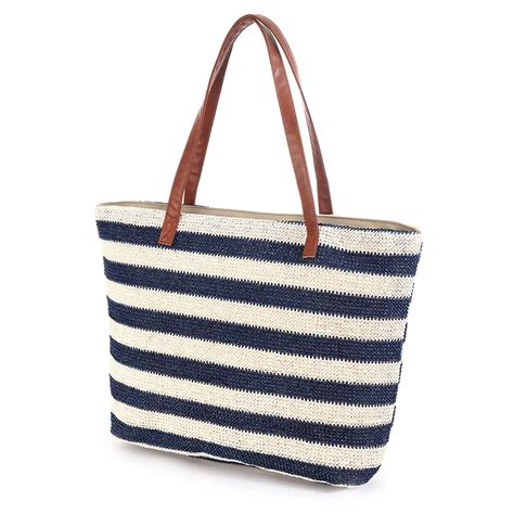 Sac Plage Type Paille Bleu Beige Marinera