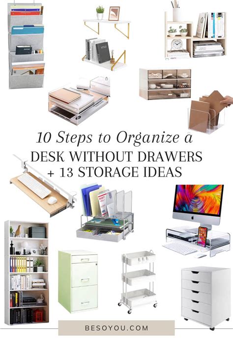 10 Steps to Organize a Desk Without Drawers + Storage Ideas - Be So You