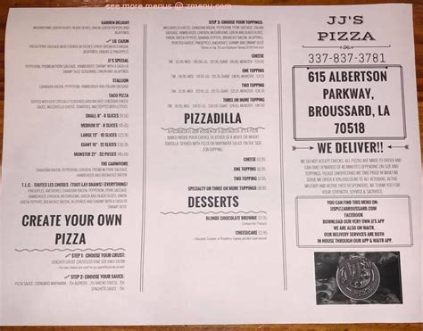 Menu at JJ's Pizza pizzeria, Broussard, 615 Albertson Pkwy