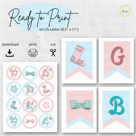 Printable Gender Reveal Cupcake Toppers And Banners Diy Etsy