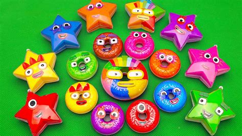 Finding Numberblocks CLAY In Rainbow Star Circle Shapes SLIME With