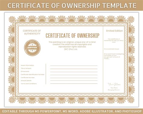Certificate Of Ownership Template