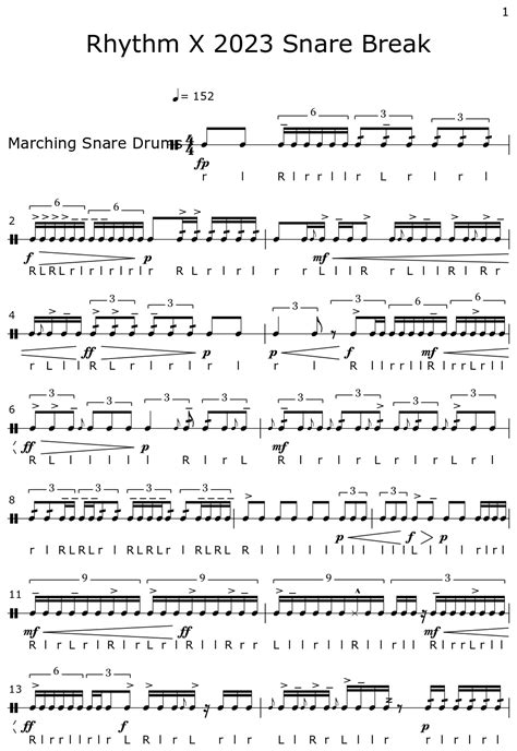 Rhythm X 2023 Snare Break Sheet Music For Marching Snare Drums