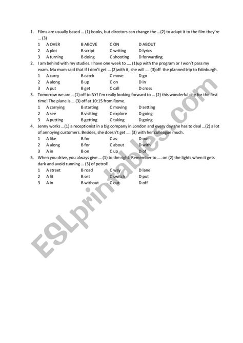 B1 Phrasal Verbs Multiple Choice ESL Worksheet By Mejda