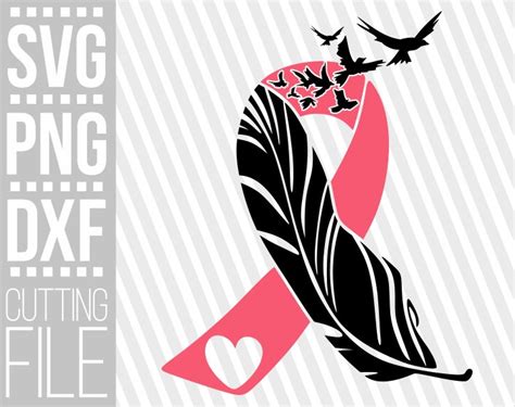 Feather Pink Ribbon Svg Breast CancerPink Ribbon Svg Etsy