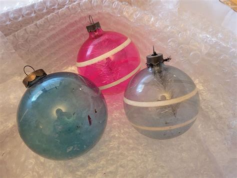 Vintage Unsilvered Glass Wwii Tinsel In Magenta Blue Ball Christmas