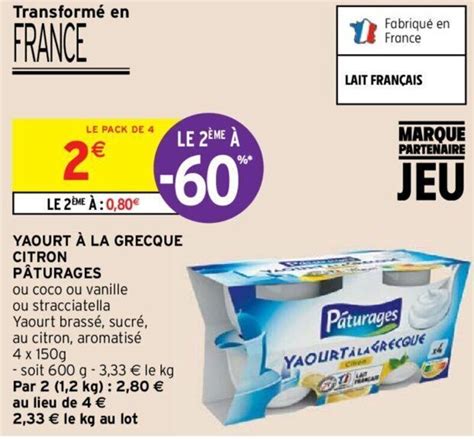 Promo P Turages Yaourt La Grecque Citron Chez Intermarch