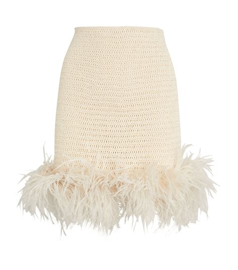 Magda Butrym Beige Feather Trim Crochet Mini Skirt Harrods Uk