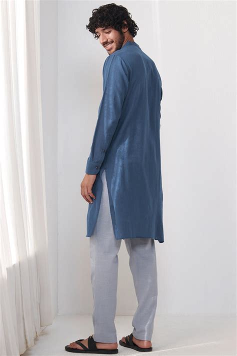 Buy Blue Handcrafted Cotton Kurta For Men Fgmnk Farida Gupta