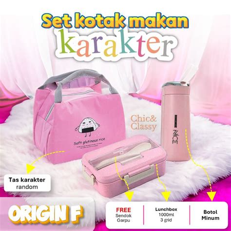 Jual ORIGIN F Kotak Makan Lunch Box Set Paket Lengkap Sendok Garpu