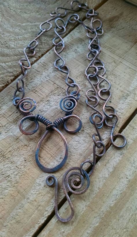 Wire Wrapped Copper Chain Necklace Handmade Artistic Designer