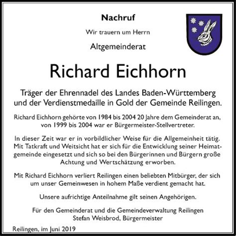 Traueranzeigen Von Richard Eichhorn Trauerportal Ihrer Tageszeitung