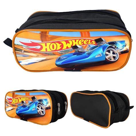 Estojo Escolar Infantil Grande Duplo 2ZP Preto Amarelo Hot Wheels Carro Azul Shopee Brasil