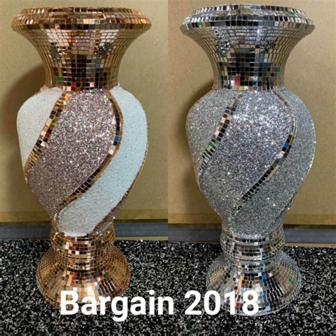 Crushed Diamond Silver Crystal Mirrored Vase With Silver Spritz Flowers