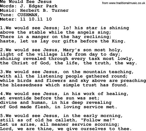 Holy Week Hymns Song We Would See Jesus Lyrics Midi Music And Pdf