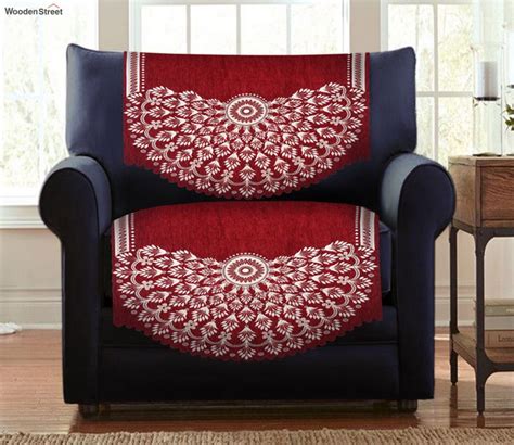 Buy Jacquard Embossed Light Maroon And White Velvet 5 Seater Sofa Cover