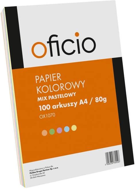 Papier Ksero Kolorowy Oficio A4 80G 100 Arkuszy Mix Kolorów Pastelowych