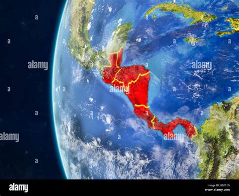 Central America From Space On Model Of Planet Earth With Country