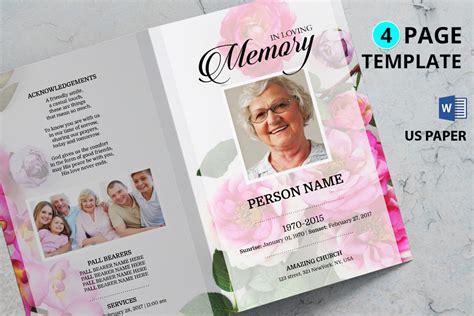 Pink Flower Funeral Program Template Obituary Program Memorial