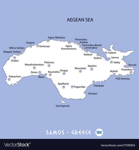 Island of samos in greece white map and blue Vector Image