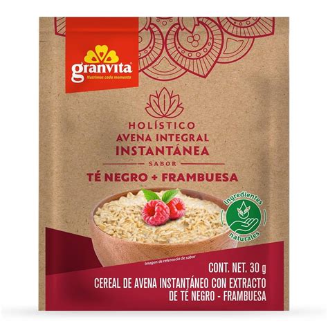 Avena instantánea Granvita Holístico integral té negro frambuesa sobre