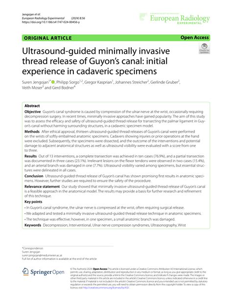 (PDF) Ultrasound-guided minimally invasive thread release of Guyon's canal: initial experience ...